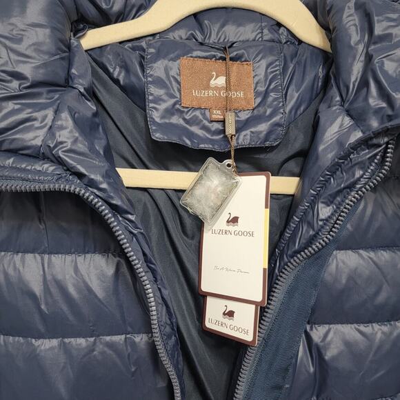 NWT Luzern Goose Down Full-Zip Puffer Jacket Size 2XL Blue Hooded - Picture 4 of 12